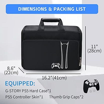 G-STORY Carrying Case Travel Bag, Storage Bag Compatible with PS5 Disc and Digital Edition with Shockproof Compartments, Included Silicone Cover Skin Protector - color: Hard Case- Black