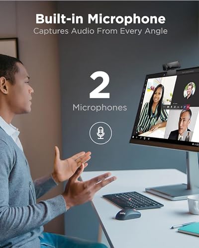 Lenovo Essential Full HD 1080P Webcam, Dual Microphone, No Driver 1.8m USB 2.0, Wide-Angle, Tilt-Control, 360-Degree Rotation, Black - style: 1080P