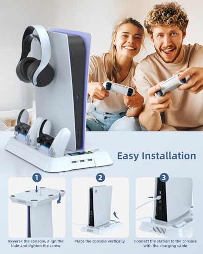 Lictin Cooling Station and Console Stand for PS5/Pro/Slim, Controller Charging Station for PlayStation 5 Console, PS 5 Stand with Controller Charger for Disc & Digital, PS5 Holder with Cooling Fan