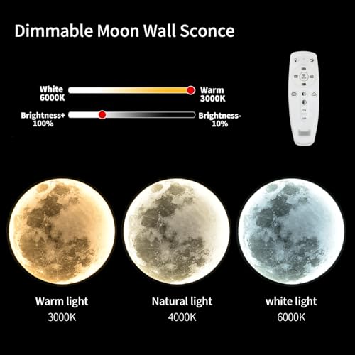 QIYIMEILUX 31.5 inch Large Moon Wall Sconce Plug in Dimmable Modern LED Wall Light with Remote Control 41W Black Wall Lamp Indoor Wall Mounted Lighting Ceiling Light for Living Room Bedroom - color: 31.5in Moon Black