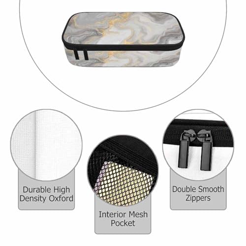 Marble Pencil Holder Bag White Fluid Texture Pencil Case College Office Organizer for Teens Adults - color: Marble 01