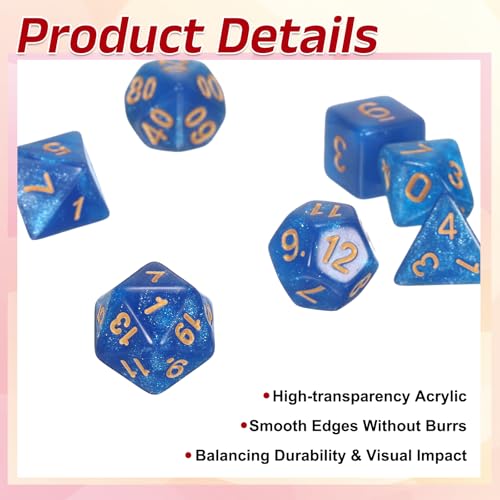 uxcell Polyhedral Dice Set, 7 Pcs Acrylic Dice for Role Playing Table Games Tabletop Gaming Accessories, Sparkling Light Blue - color: Sparkling Light Blue