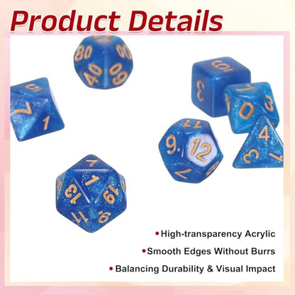 uxcell Polyhedral Dice Set, 7 Pcs Acrylic Dice for Role Playing Table Games Tabletop Gaming Accessories, Sparkling Light Blue - color: Sparkling Light Blue