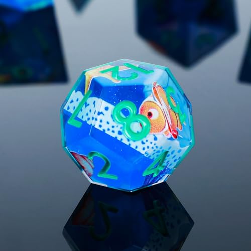 DND Dice Set 7-Pcs Sharp Edge Blue Marine Life Style Resin Dice Polyhedron Resin Sharp Edge dice Role-Playing Game RPG MTG Board Game (Marine Life - Green) - color: Marine Life - Green