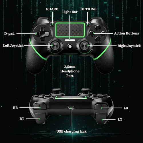 Wireless Controller for Ps4 Controller Compatible with PS4/Slim/Pro/Windows PC,with Touchpad/Vibration/Built-in Speaker&3.5mm Headphone Jack/Six-axis Motion Control/USB-C Charging Cable,Black Green - color: Green Blacck