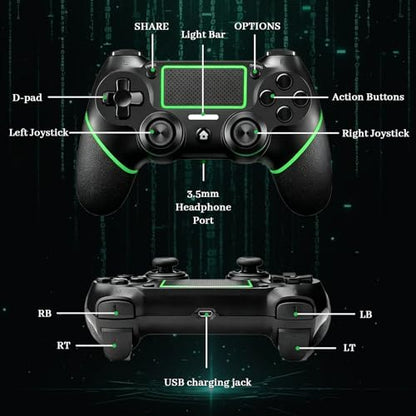 Wireless Controller for Ps4 Controller Compatible with PS4/Slim/Pro/Windows PC,with Touchpad/Vibration/Built-in Speaker&3.5mm Headphone Jack/Six-axis Motion Control/USB-C Charging Cable,Black Green - color: Green Blacck