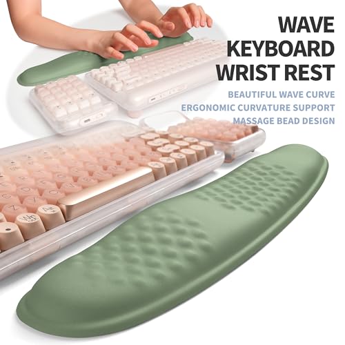2-in-1 Ergonomic Set, Wave Keyboard Wrist Rest and Massage Slope Mouse Pad Wrist Support, Rebound Memory Foam for Relieve Carpal Tunnel Syndrome and Wrist Pain (Olive Green) - color: Olive Green