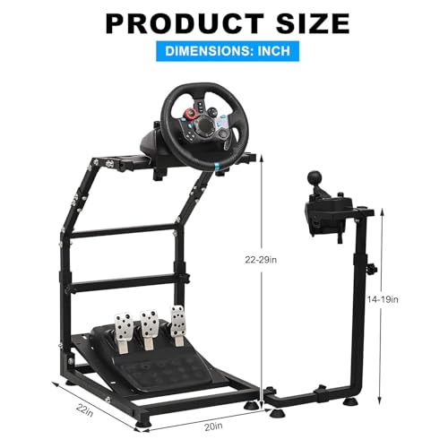 CXRCY Racing Wheel Stand, Height Adjustable & Foldable for G920 G29 G27 G25 | Foldable for compact storage. Wheel & pedals not incl. Also fits Fanatec & Thrustmaster bases. Xbox,PS4,PS5,PC. - color: Black With Adjustable Shifter pedal