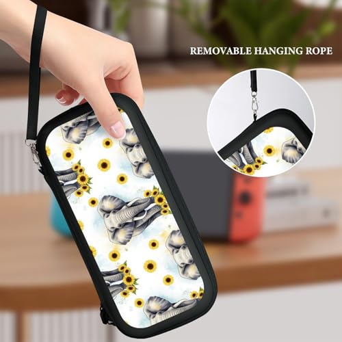 PPIKTC Portable Travel Carrying Bag for Switch, Sunflower Elephant Hard Shell Protective Case, Shockproof Game Organizer with 15 Game Cartridges - color: Design (336)