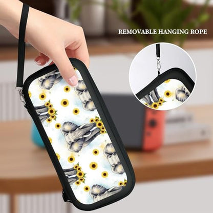 PPIKTC Portable Travel Carrying Bag for Switch, Sunflower Elephant Hard Shell Protective Case, Shockproof Game Organizer with 15 Game Cartridges - color: Design (336)