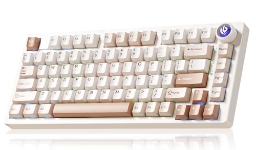 LEOBOG x AULA HI75C Pro PC Gaming Aluminum Alloy Keyboard,Bluetooth/USB-C/Wireless Tri-Modes Mechanical Keyboards,Hot Swappable Brown Creamy Keyboard with Turquoise Switch for Windows/Mac/Tablet Gamer | Tri-Modes Bluetooth/2.4GHz/Type-C,RGB Backlit,Progra