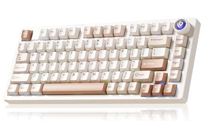 LEOBOG x AULA HI75C Pro PC Gaming Aluminum Alloy Keyboard,Bluetooth/USB-C/Wireless Tri-Modes Mechanical Keyboards,Hot Swappable Brown Creamy Keyboard with Turquoise Switch for Windows/Mac/Tablet Gamer | Tri-Modes Bluetooth/2.4GHz/Type-C,RGB Backlit,Progra