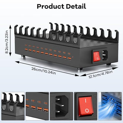 USB~C Charger Block, 300W 22 Port (11 USΒ A & 11 USΒ~C) USB Charging Station for Multiple Devices, Desktop Wall Fast Charger with Storage Dividers, USΒ Power Strip Suitable for Home Office School