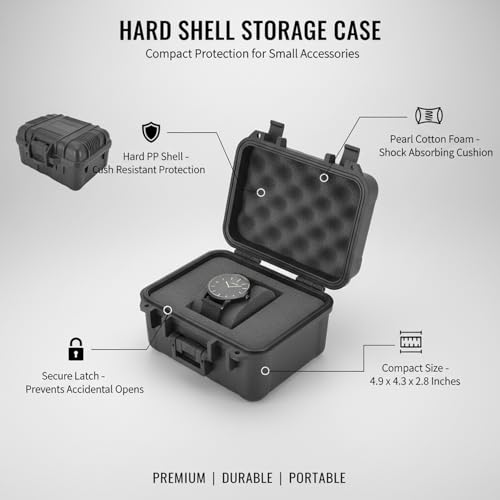 Compact Hard Shell Storage Case with Foam Insert, Durable PP Plastic Protective Box for Small Accessories, 4.9 x 4.3 x 2.8 Inches, Black