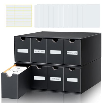 Cholemy Trading Card Storage Box Card Organizer 15000+ with 70 Cardboard Storage Divider, Label Sticker for Collection Compatible with Tcg, Sport Cards(2 Row, 4 in A Row,Black) - size: 2 Row, 4 in a Row