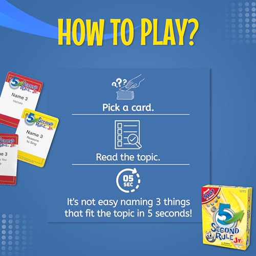 5 Second Rule Game Jr. - Simple Questions Card Game for Family Fun, Party, Kids, Travel, Game Night & Sleepovers - Think Fast and Shout Out Answers - For Ages 6+ - style: Junior