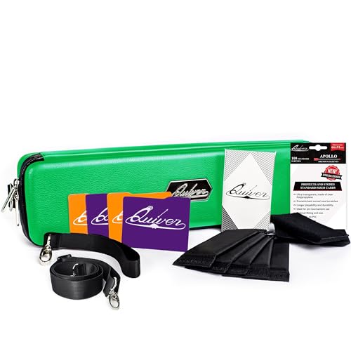 Quiver Time Green Quiver Card Carrying Case - TCG Cards Deck Box Holder for Trading Cards, MTG Bag Playing Card Case (+Wrist & Shoulder Strap, Dividers, Separators, Corner Pads + 100 Apollo Sleeves) - color: Green, size: Quiver Card Carrying Case