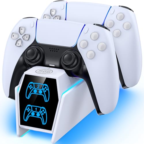PS 5 Controller Charger Station Compatible with Play 5 Faceplates Edge & Dual Controller, PS 5 Accessories Charging Station, PS 5 Charging Dock Stand with LED Indicators for PlayStation Consoles - color: White