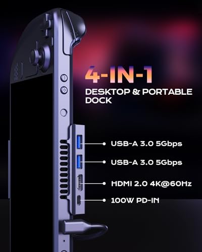 Steam Deck Dock for Steam Deck/OLED with Foldable Stand, HDMI 4K@60Hz, 2 USB A 3.0, 100W Max PD-in, Portable or Desktop Accessories