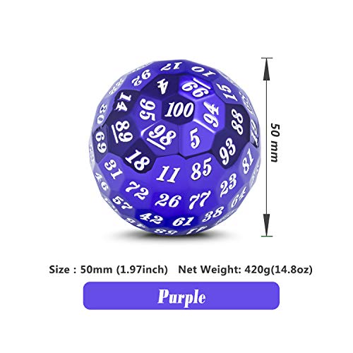 DNDND Purple 100 Sided Metal Dice, Single D100 Polyhedral Dice with Metal Case and Velvet Pouch(Purple with White Number) - color: Purple With White Number