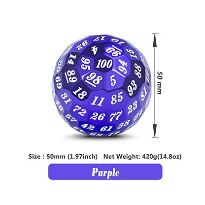 DNDND Purple 100 Sided Metal Dice, Single D100 Polyhedral Dice with Metal Case and Velvet Pouch(Purple with White Number) - color: Purple With White Number