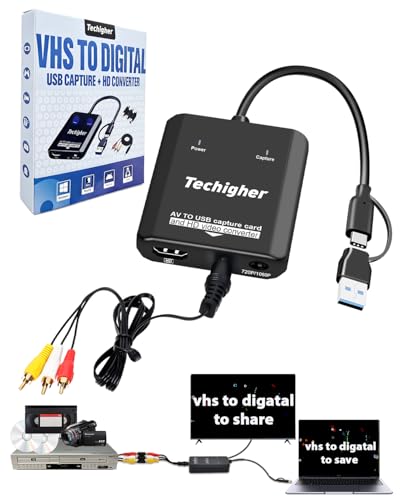 VHS to Digital Converter & RCA to HDMI Adapter USB Video Capture for VCR/DVD/AV/PS2/Wii,av to hdmi to Display Output, wii hdmi Adapter,Save/Convert OldVideo （Software Required for Cap