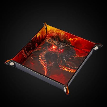 PU Leather Folding Dice Rolling Tray Mat, Portable RPG D&D Dice Trays for RPG Tabletop Board Games, Jewelry Valet Tray for Women and Men - color: Red