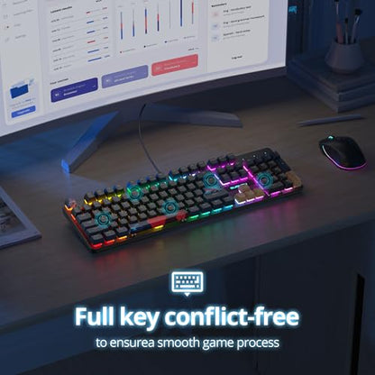 surmen Full Size Creamy Keyboard with Number Pad, 104 Keys RGB Wired Mechanical Gaming Keyboard Backlit with PBT Keycaps Linear Red Switch for Laptop Desktop PC Gamers（104 Blue Samurai B） - color: 104 Blue Samurai B