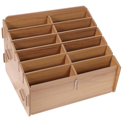 Multi-Functional 12-Compartment Wooden Card Storage Box for Trading Cards and Tokens, Lightweight Portable Organizer for Games DIY Assembly Light Brown