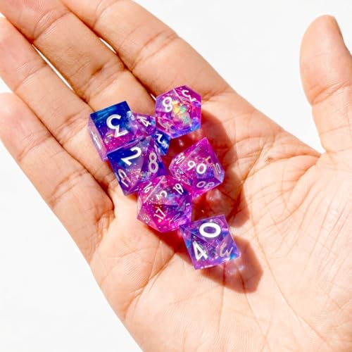 Mini DND Dice Set Tiny Dice 7 Pcs Handmade Sharp Edge Accessories Dice for Dungeons and Dragons, Polyhedral Resin Dice - color: Mini--blue Pink