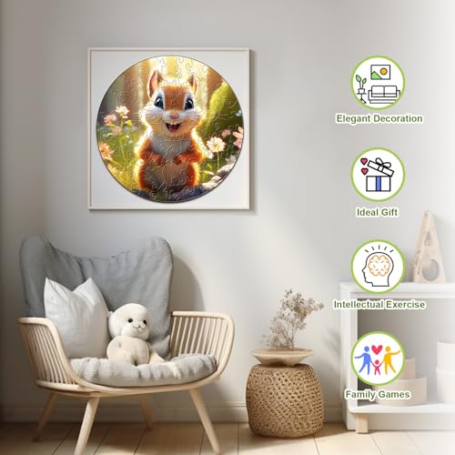 Wooden Puzzles for Kids Ages 4-8, Cute Squirrel Puzzle, Unique Animal Shaped Wooden Jigsaw Puzzles for Kid, 50 Pieces Puzzles for Kids(50pcs,11.4 * 11.4in) - color: Cute Squirrel