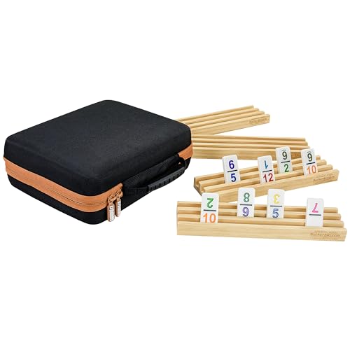 Bucher & Rossini Mexican Train Dominoes Set with Numbers with 4 Racks, Dominos with Numbers with Wooden Domino Holders 91 Tiles Dominoes Game Set with Portable Case for Family Game Night - color: Mexican Train With Numbers