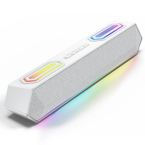 Deeyaple Computer Speakers, 40W PC Speakers for Desktop Monitor with Bluetooth 5.3 & USB Audio, HiFi Stereo Gaming Soundbar with Custom EQ Software, Dynamic RGB Lighting for Laptop, PS4, PS5, White.