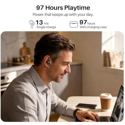 TOZO T20 Wireless Earbuds 97H Playtime, Wireless Charging LED Display Case | 10mm Deep Bass Sound, Dual Mic ENC Clear Calls, IPX8 Waterproof, Bluetooth 5.3, Comfortable Fit Ear Buds For Daily Use, Blue - color: Blue