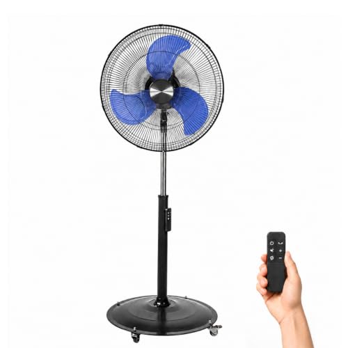 18 Inch DC Motor Pedestal Fan, Energy Efficient & Quiet 4900 CFM High Velocity Oscillating Standing Fan with Casters, Heavy Duty Metal Industrial Fan for Warehouse, Garage & Shop-UL Listed - color: Blue, size: 18 Inch-DC