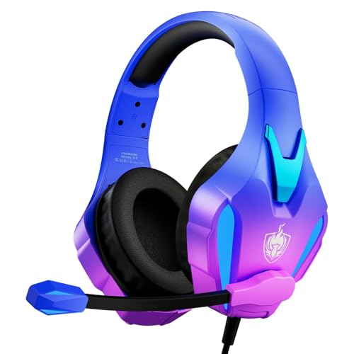 PHOINIKAS PS4 Gaming Headset for PC, Switch, PS5 Headset with 7.1 Stereo Sound, Gaming Headphones with Noise Cancelling Mic, LED Light, Over Ear Headset for Laptop, Mobile (Violet)