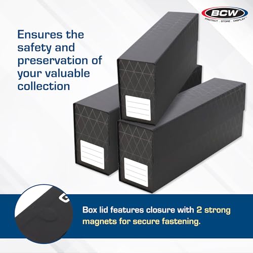 BCW QuickFold Card Boxes for Graded Cards - Black | Magnetic Closure Card Storage Box | Holds 50 Slabs for Graded Cards Each | Compatible with PSA, BGS, SGC | Easy to Assemble (3 Pack)