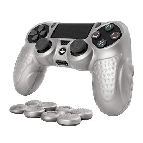 CHINFAI PS4 Controller DualShock4 Skin Grip Anti-Slip Silicone Cover Protector Case for Sony PS4/PS4 Slim/PS4 Pro Controller with 8 Thumb Grips (Silver) - color: Silver