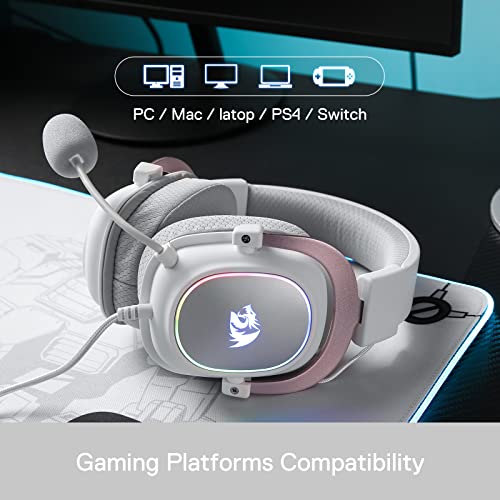 Redragon H510 Zeus-X RGB White Wired Gaming Headset - 7.1 Surround Sound - 53MM Audio Drivers in Memory Foam Ear Pads w/Reliable Fabric Cover- Multi Platforms Headphone - USB Powered for PC/PS4/NS - color: White H510 RGB