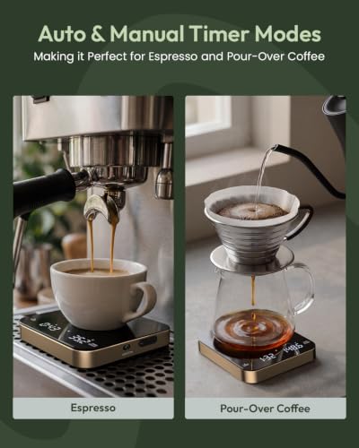 Maestri House S2 Espresso Coffee Scale with Timer 0.1g Precision Shot Scale | USB-C Rechargeable, Dual Timing Modes, 2kg/0.1g Digital Scale with Borosilicate Glass Top for Espresso and Pour-Over Brewing - color: Black&Gold