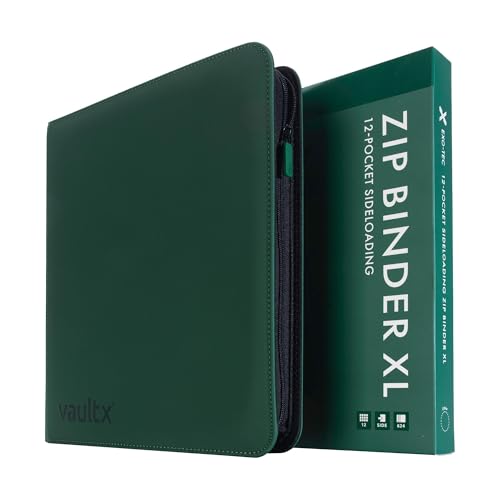 Vault X 12 Pocket XL Zip Trading Card Binder 624 Cards Exo-Tec (Green) | Holds 624 standard-size TCG cards in 26 side-loading 12-pocket pages. Padded, water-resistant Exo-Tec cover. - color: Green, size: 12 Pocket XL