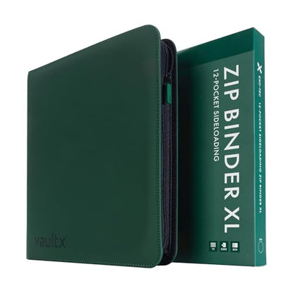 Vault X 12 Pocket XL Zip Trading Card Binder 624 Cards Exo-Tec (Green) | Holds 624 standard-size TCG cards in 26 side-loading 12-pocket pages. Padded, water-resistant Exo-Tec cover. - color: Green, size: 12 Pocket XL