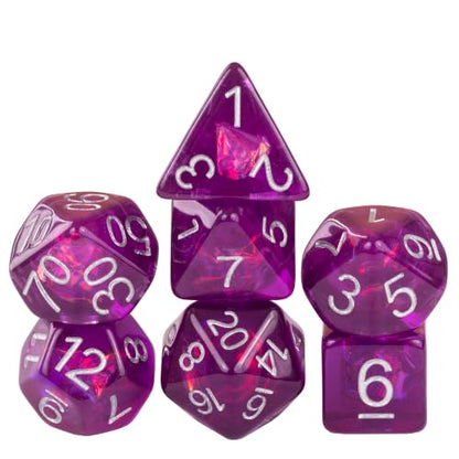UDIXI DND Dice Set Purple Polyhedral Dice Set Iridescent Inclusions for D&D | Resin Material, Velvet Storage Bag, DM Gift, for Dungeons and Dragons Role Playing Games Tabletop Games - color: Purple