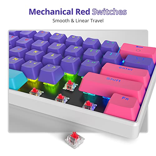 Protable 60% Percent Gaming Keyboard Mechanical, Mini Compact RGB Backlit 61 Keys Wired Office Keyboard with red Switch for Mac/Win (Purple/red Switch) - color: purple/red Switch