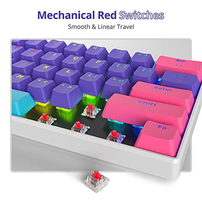 Protable 60% Percent Gaming Keyboard Mechanical, Mini Compact RGB Backlit 61 Keys Wired Office Keyboard with red Switch for Mac/Win (Purple/red Switch) - color: purple/red Switch