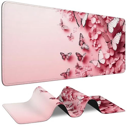 Mouse Pad for Gaming Pink Butterfly and Flower Big Gaming Mousepad Large Extended Mouse Mat Non-Slip Rubber Base Desk Pad with Stitched Edges for Office Gamer Home 35.4"X 15.7" - color: Geometric Neon Lights
