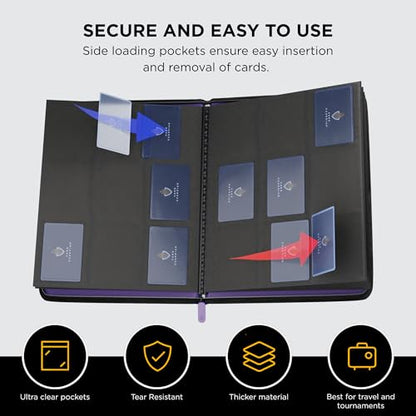 Card Guardian - 9 Pocket Premium Black Binder with Zipper for 360 Cards - Side Loading Pockets for Trading Card Games TCG (Purple) | Holds 360 Cards, Side Loading, For TCG & Football, Premium Card Collection - color: Purple