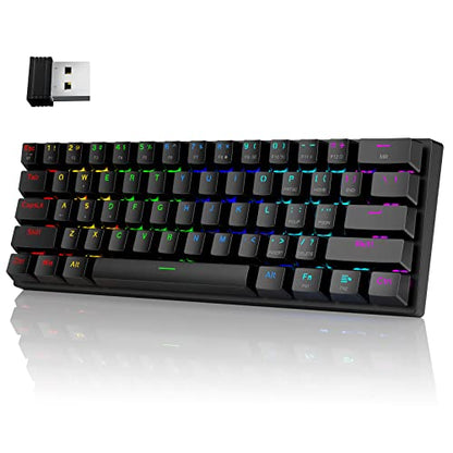60% Wireless Mechanical Gaming Keyboard, Clicky Blue Switch RGB Backlit | Pauroty Triple Mode 2.4G/USB-C/Bluetooth Gaming Keyboard, 61 Keys Rechargeable Mini Keyboard for iPad Mac PC Xbox