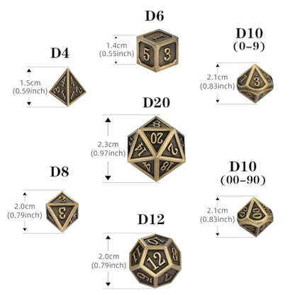 Metal Dice Set, 7pcs Polyhedral Metal DND Dice Set, DND Starter Set, D&D Gifts with Gift Bag, Role Playing Board Games Accessories, Bronze - color: Bronze + Gift Bag