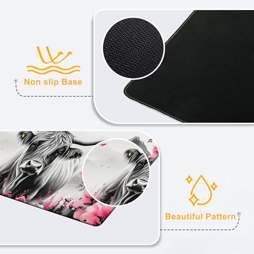 Large Mouse Pad Highland Cow Blossom Floral Waterproof Extra Large Mousepad with Stitched Edges Non-Slip Rubber Base Computer Protector Desk Pad for School Office Home 35.4"X 15.7" - color: Red Maple Trees